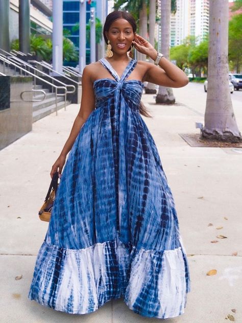 Women's A Line Dresses, A Line Maxi Dress, Office Dresses For Women, Dye Dress, African Print Dresses, African Print Fashion Dresses, Tie And Dye, Summer Blue, Dresses By Length