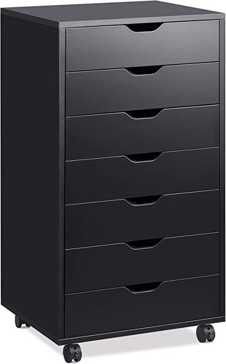 DEVAISE 7-Drawer Chest, Wood Dresser Organizer with Removable Wheels, Storage Cabinet for Bedroom, Living Room, Closet, Black Storage Cabinet For Bedroom, Living Room Closet, Cabinet With Wheels, Cabinet For Bedroom, Ikea Alex Drawers, Dresser Organizer, Storage Dresser, Clothes Drawer, Home Office Cabinets