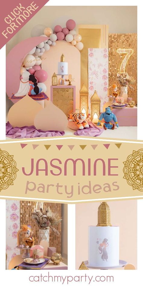 Jasmine Princess Party, Arabian Birthday Party Ideas, Aladdin And Jasmine Birthday Party Ideas, Aladdin Jasmine Birthday Party, Princess Jasmine Themed Birthday Party, Jasmine Birthday Theme, Jasmine Themed Birthday Party, Aladdin Birthday Party Ideas, Jasmine Birthday Party Ideas