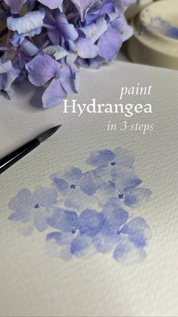 Watercolor Petals, Abstract Watercolor Flower, Watercolor Hydrangea, Hydrangea Painting, Learn Watercolor Painting, Watercolor Flowers Tutorial, Watercolor Beginner, Art Skills, Paint Watercolor