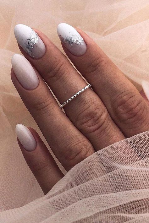 30 Pinterest Nails Wedding Ideas You Will Like ❤ pinterest nails ombre white with foil effect lyuciya_nails #weddingforward #wedding #bride #weddingnails #pinterestnails Pinterest Nail Ideas, Nails Ombre, Pinterest Nails, Manicure Gel, Almond Nails Designs, Nails Wedding, Bride Nails, Wedding Forward, Oval Nails