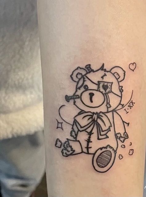 Adorable teddy bear Cute Teddy Bear Tattoo, Teddy Tattoo, Bear Tattoo Ideas, Teddy Bear Tattoo, Abstract Tattoo Ideas, Rip Tattoo, Punk Tattoo, Doll Tattoo, Hello Kitty Tattoos