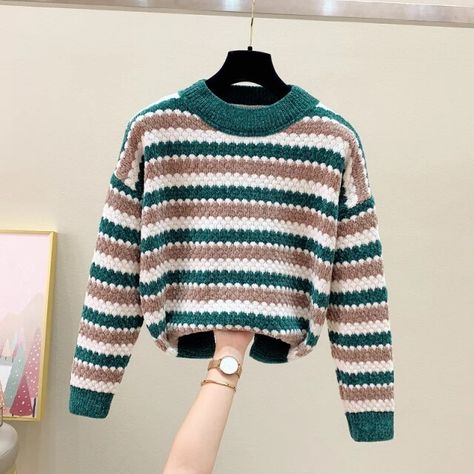 Women's Chenille Striped Pullover Sweaters Fall Winter 2021 New Ladies Loose Long Sleeve Casual O-Neck Knit Sweater _ - AliExpress Mobile Chenille Crochet Sweater, Sweaters Fall, Striped Pullover, Loose Long Sleeve, Chenille Sweater, Fall Sweaters, Crochet Sweater, Long Sleeve Casual, Pullover Sweaters