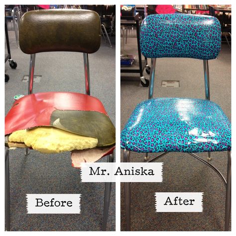 One of my coworkers did this on this on the folding chairs that go with his card table - looks great!! Organize Classroom, Duct Tape Diy, Duck Tape Projects, Duct Tape Projects, Tape Projects, Duct Tape Crafts, Tape Art, Duck Tape, Classroom Design