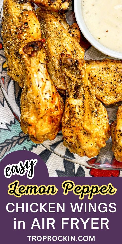 Lemon Peper Wings, Air Fryer Lemon Pepper Wings, Chicken Wings In Air Fryer, Wings In Air Fryer, Lemon Pepper Chicken Wings Recipe, Wings In The Air Fryer, Crispy Air Fryer Chicken Wings, Chicken Wing Seasoning, Pepper Chicken Wings