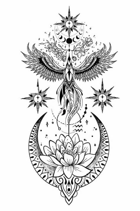 Angel Mandala, Abstract Lotus Tattoo, Lotus Flower Mandala Tattoo, Phoenix Lotus Tattoo, Phoenix Flower Tattoo, Throat Tattoo, Beautiful Tattoos For Women, Phoenix Tattoo Design, Mom Tattoo Designs