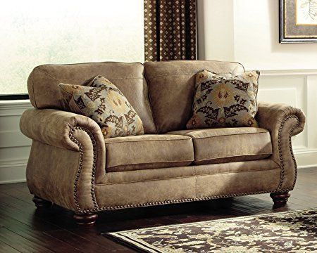 Ashley Furniture Signature Design - Larkinhurst Traditional Loveseat - Faux Weathered Leather Sofa - Earth: Kitchen & Dining Traditional Loveseat, Furnitur Ruang Keluarga, Faux Leather Sofa, Ashley Furniture Homestore, Rocker Recliners, Leather Loveseat, Best Sofa, Loveseat Sofa, Ashley Furniture