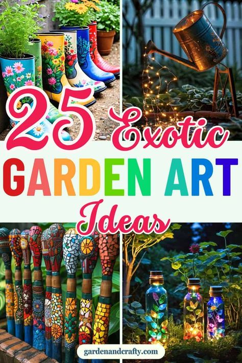 Yard Art Sculpture, Fun Yard Decor, Diy Garden Stakes Ideas, Quirky Yard Decor, Diy Outdoor Sculpture Ideas, Art In The Woods, Recycled Garden Art Upcycling Diy Projects, Diy Outdoor Flowers, Backyard Art Ideas