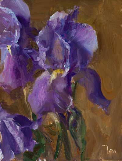 Julian Merrow-Smith, Irises Paintings Of Iris Flowers, Dripping Flowers Art, Iris Flowers Painting, Irises Painting, Irises Flowers, Painting A Day, Iris Painting, Drawing Cartoon Faces, Daily Painting