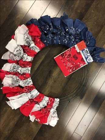 Bandana Flag, Bandana Wreath, American Flag Wreath, Flag Wreath, 4th July Crafts, Independance Day, Flag Day, Fourth Of July Decor, Patriotic Crafts