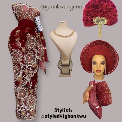 George Styles For Traditional Wedding, Igbo Wedding Dress, African Wedding Theme, African Print Long Dress, Igbo Traditional Wedding, Nigerian Wedding Dress, African Bridal Dress, Igbo Wedding, Wine Colored Dresses