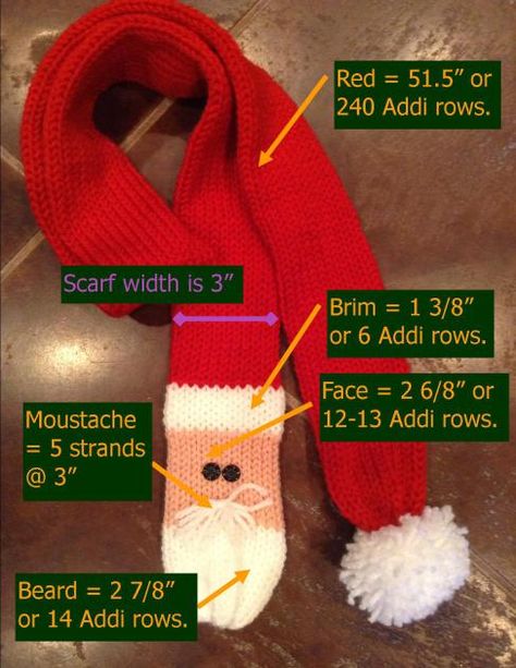 Stumbling across this: How to make a fleece Santa Scarf, I thought I had the original idea to translate this idea into yarn. After I went to the trouble to create a prototype on my Addi Express Pro… Santa Scarf, Addi Express, Addi Knitting Machine, Knifty Knitter, Circular Knitting Machine, Loom Knitting Projects, Knitting Machine Patterns, Knitting Machine Projects, Machine Pattern