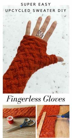 DIY Fingerless Gloves Upcycled Sweater tutorial from FiberArtsy.com Diy Clothes Upcycle, Diy Fingerless Gloves, Upcycle Trash, Old Sweater Crafts, Fleece Sewing, Repurposed Sweaters, Sweater Tutorial, Clothes Upcycle, Diy Tricot