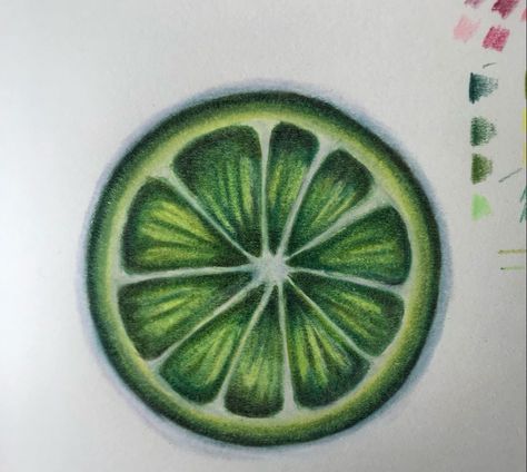 Fruit Art Drawings Pencil, Sketch Colour Drawing Easy, Lime Sketch, Coloured Pencil Drawings Easy, Simple Color Pencil Drawing Ideas, Easy Pencil Colour Drawings, Things To Draw With Colored Pencils, Lime Drawings, Colour Pencil Drawing Easy