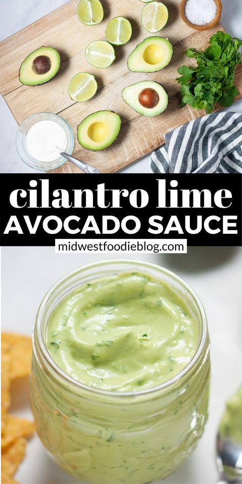 Creamy Avocado Sauce, Mediterranean Meals, Cilantro Lime Sauce, Bbq Pork Ribs, Cilantro Lime Dressing, Pork Rib Recipes, Grilled Meats, Avocado Sauce, Vegan Sour Cream