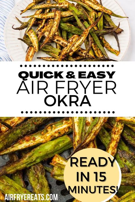 Tasty, simply seasoned fresh okra is extra crispy when you make it in the air fryer! This recipe for Air Fryer Okra will be your new favorite way to cook okra, guaranteed. Air Fried Okra Recipe, Air Fried Okra, Air Fryer Okra, Cook Okra, Okra Chips, Crispy Okra, Baked Okra, How To Cook Okra, Fresh Okra