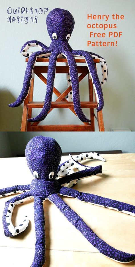 Free octopus sewing pattern! Octopus Sewing Pattern, Octopus Sewing, Sewing Animals, Animal Sewing Patterns, Sewing Stuffed Animals, Trendy Sewing, Fabric Toys, Animal Projects, Sewing Toys