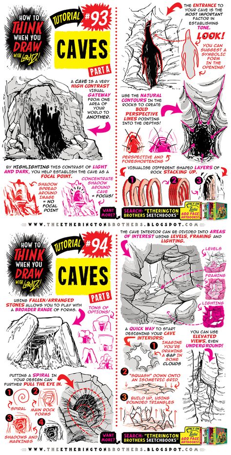 Caves And Caverns, Etherington Brothers, Comic Tutorial, How To Think, Drawing Studies, 3d Drawings, Environment Concept Art, Drawing Lessons, Drawing Skills