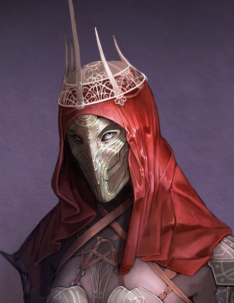 Amarthiel, the Witch-Queen of Angmar (from JRR Tolkien's Silmarillion) Dnd Masked Character, Masked Elf, Deformed Face, Dark Kingdom, Red Witch, Witch Queen, Red Mask, Heroic Fantasy, Jrr Tolkien