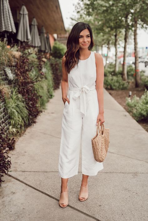 The Perfect White Jumpsuit — Hey Nasreen Hey Nasreen, Linen Jumpsuit Outfit, White Jumpsuit Outfit, White Linen Jumpsuit, White Linen Outfit, Jumpsuit Outfit Casual, Jumpsuit Wedding, Bridal Shower Outfit, Wedding Jumpsuit