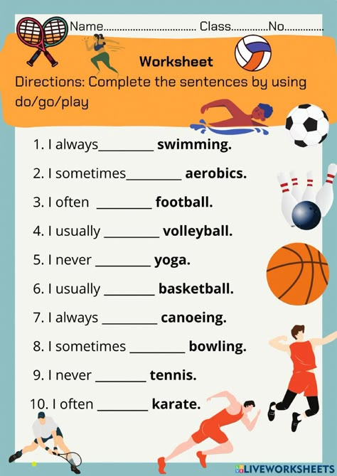 Noun Activity, Sport English, Nouns Activities, Sports Activities For Kids, Uncountable Nouns, Free Time Activities, English Exercises, Vowel Sound, The Worksheet