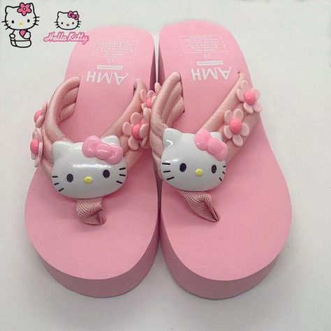 Hello Kitty Non-Slip Slippers Summer Y2K Kawaii Ladies Slippers Women's Leisure Shoes Wedge Flip Flop High Heels Beach Slippers _ - AliExpress Mobile Y2k Slippers, Hello Kitty Slippers, Thick Sole Sandals, Platform Shoes Women, Preppy Accessories, Y2k Kawaii, Hello Kitty Merchandise, Ladies Slippers, Slippers Summer