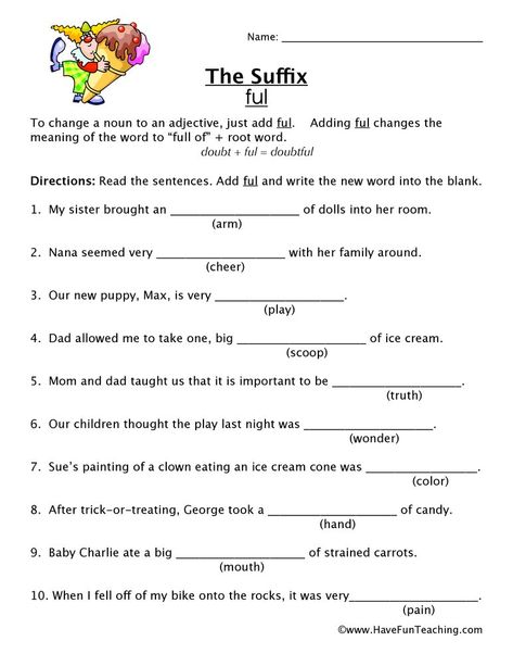 Suffix FUL Worksheet | Have Fun Teaching Suffix Ful And Less Worksheet, Suffix Worksheets 2nd Grade, Root Words Worksheet, Prefixes And Suffixes Worksheets, Suffixes Worksheets, Words Worksheet, Adjective Worksheet, Word Formation, Nouns Worksheet