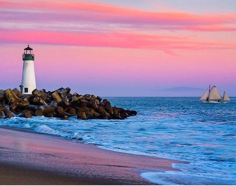 Santa Cruz Places To Visit In California, Wall Decor Artwork, Lighthouse Photos, Lighthouse Pictures, Places In California, Santa Cruz California, Artwork Poster, Beautiful Lighthouse, Road Trip Planning