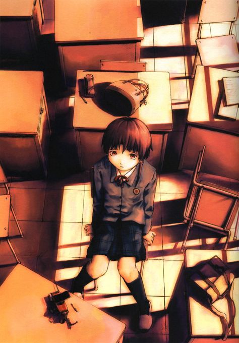 Iwakura Lain | Serial Experiments Lain Yoshitoshi Abe, Lain Iwakura, Serial Experiments Lain, Old Anime, 90s Anime, Neon Genesis Evangelion, Present Day, An Anime, Me Me Me Anime