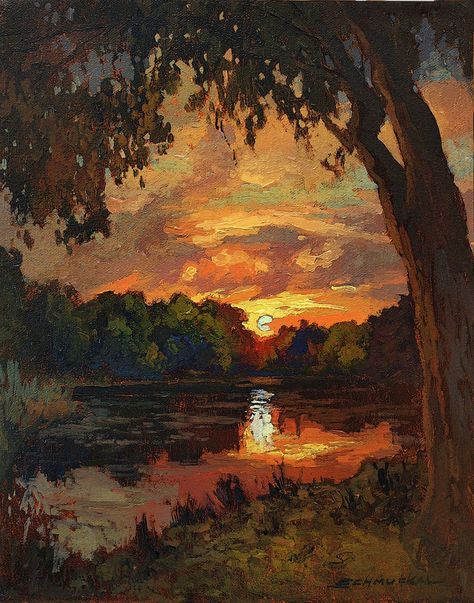 river Lake Painting, Severus Snape, Saint Charles, Impressionist Art, Sunset Painting, Original Landscape, The Pond, Fine Arts Posters, Watercolor Artwork