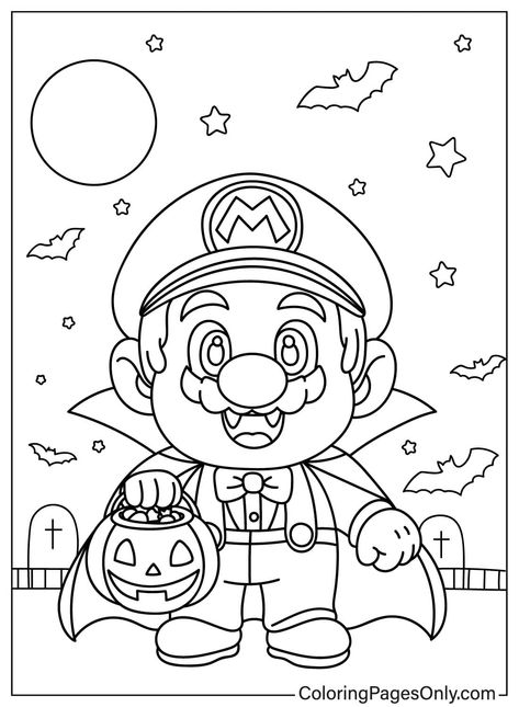 Happy Mario Halloween Halloween Colouring Pages Free, Deadpool Halloween, Mario Halloween, Halloween Coloring Sheets, Bricolage Halloween, Hello Kitty Colouring Pages, Halloween Worksheets, Mario Coloring Pages, Halloween Preschool