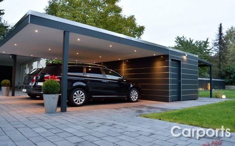 Car Porch Design, Carport Modern, Modern Carport, Carport With Storage, Car Shed, Double Carport, Carport Garage, Carport Designs, Modern Garage