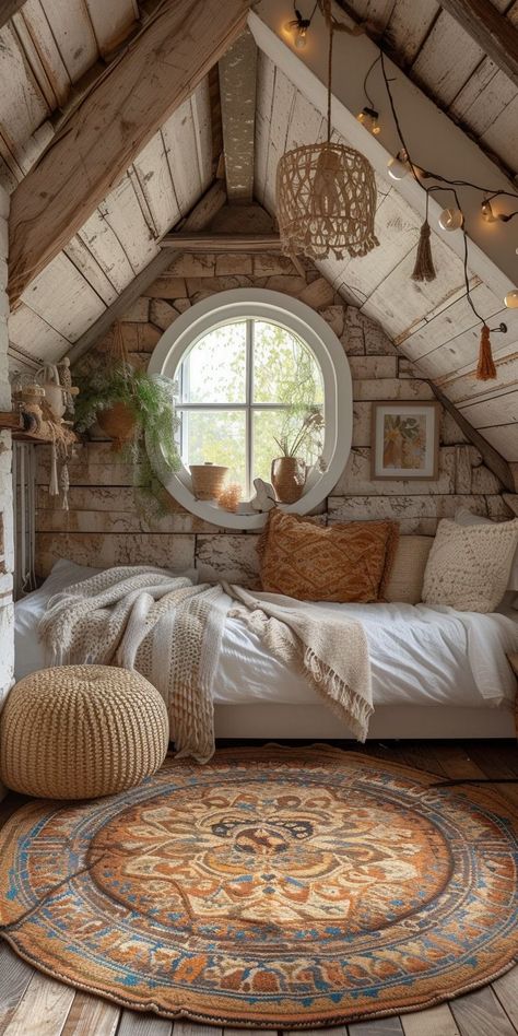 Boho Style Bedroom, Dekorasi Kamar Tidur, Attic Bedroom, Dream House Rooms, Dream Room Inspiration, Dream House Interior, Rustic Bedroom, Alam Semula Jadi, Dream Rooms