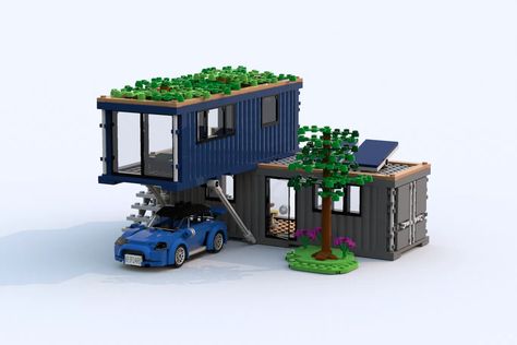 Today, it is increasingly important to build sustainable and environmentally friendly houses. The recycling of shipping containers is a more ... Lego House Ideas, Modern Pool House, Construction Lego, Micro Lego, Lego Modular, Lego Craft, Lego Creative, Lego Room, Lego Minecraft