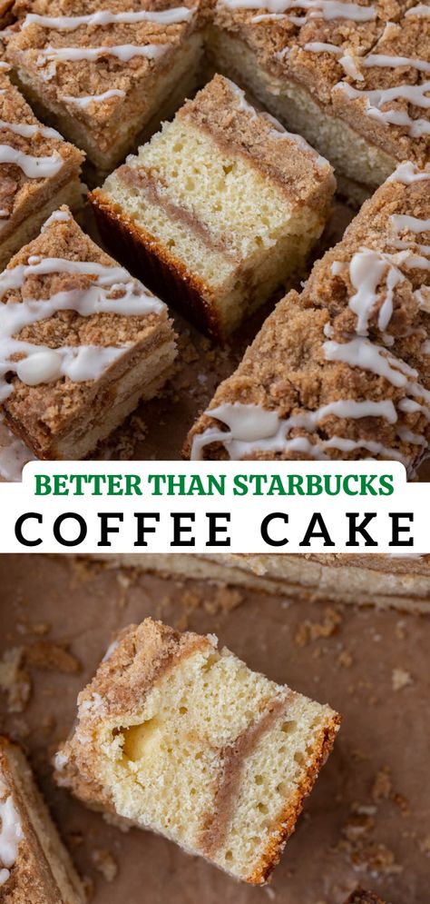 This Starbucks coffee cake recipe will quickly become one of your favorite copycat recipes ever! It is made with a buttery sour cream cake and filled as well as topped with cinnamon streusel for the ultimate dessert to have with a hot cup of coffee.