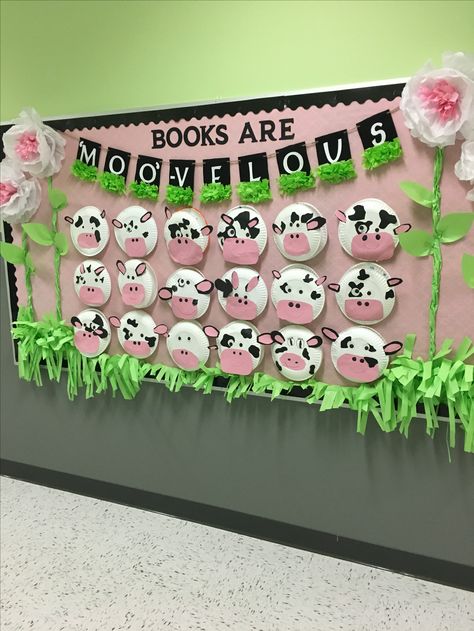 Cow Classroom Door, Farm Classroom Theme Bulletin Boards, Cow Themed Classroom Ideas, Cow Bulletin Board Ideas, Cow Print Classroom Theme, Cow Bulletin Board, Farm Classroom Decorations, Farm Classroom Theme Decor, Classroom Auction Projects