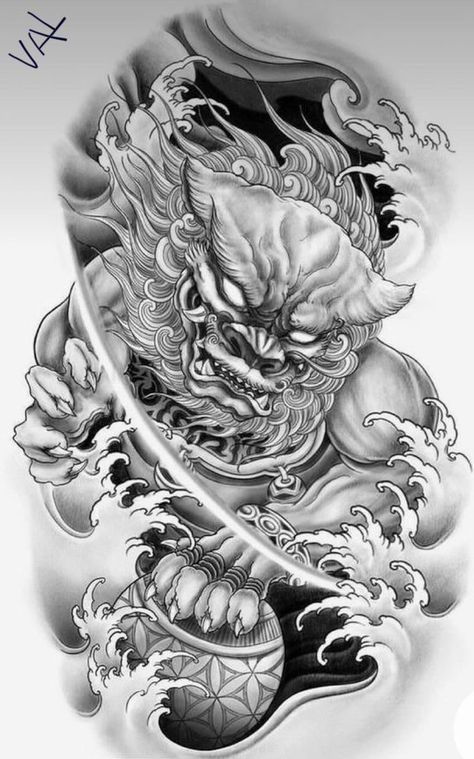 Tattoo Perro, Japanese Foo Dog, Japanese Warrior Tattoo, Foo Dog Tattoo Design, Japanese Leg Tattoo, Japanese Snake Tattoo, Sam Jones, Foo Dog Tattoo, Tattoo Japanese Style