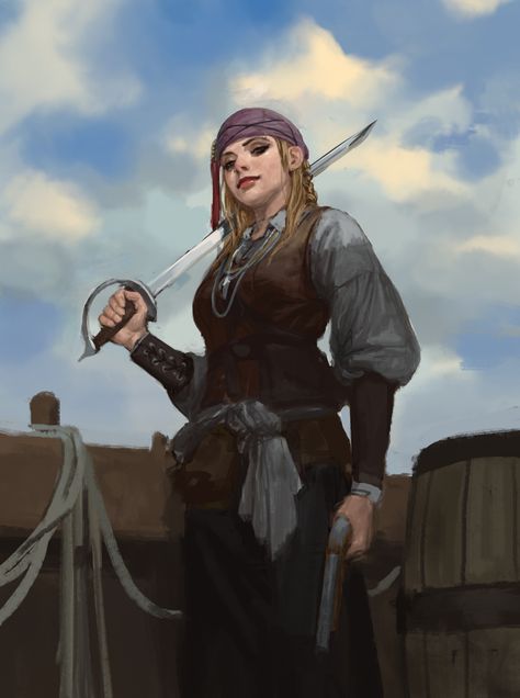 Dnd Pirate Female, Rpg Pirate, Treasure Island Characters, Female Sailor, Female Pirates, Npc Rpg, Pirates Life, Pirate Games, Pirate Art