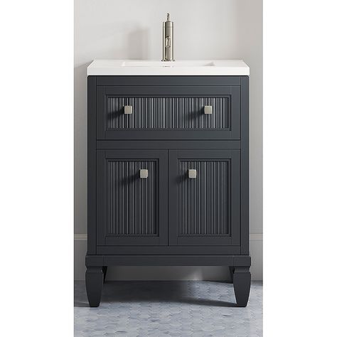 KOHLER Hearthaven 24-in Slate Grey Undermount Single Sink Bathroom Vanity with Slate Grey Quartz Top 33535-ASB-1WX at Lowes.com Dark Gray Powder Room, Gray Powder Room, Grey Powder Room, Quartz Backsplash, Kohler Bathroom, Powder Room Vanity, Grey Quartz, Quartz Vanity Tops, Room Vanity