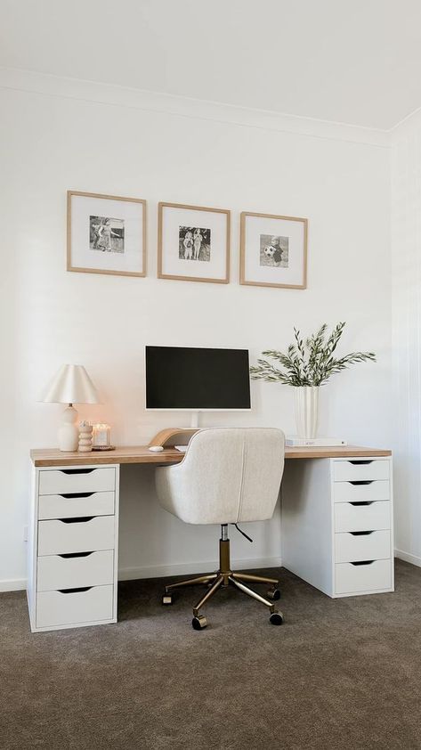 Fashion Home Office, Aesthetic Home Office Ideas, Desk Room Ideas Decor, Small Office Room Ideas, Office Area In Bedroom, L Desk Setup, Home Office With Two Desks, Small Home Office Organization, Work Room Ideas