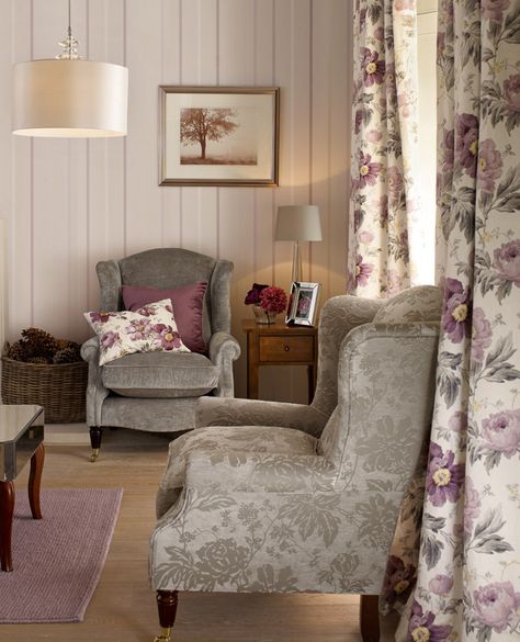 Love the plum and gray colors... Laura Ashley Home, Ashley Home, Lounge Ideas, Top Beds, Lounge Room, Laura Ashley, Room Colors, Living Room Inspiration, Cottage Decor