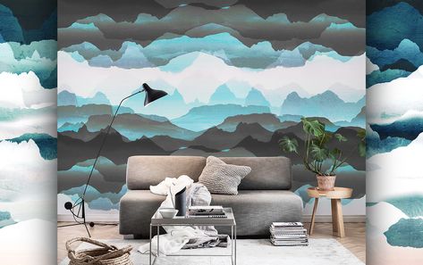 Custom wallpaper, wall art and tapestry design Modern Pattern Design, Beige Walls, Family Rooms, Modern Wallpaper, Accent Wallpaper, Mountain Range, Mudroom Furniture, Tapestry Design, Online Home Decor Stores