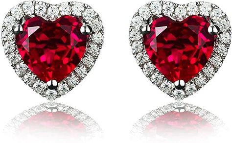 Navachi 925 Sterling Silver 18k White Gold Plated 4.5ct Heart Ruby Sapphire Emarald Stud Earrings Kids Gold Jewelry, Ruby Heart, Gold Diamond Earrings Studs, Red Crochet, Geode Earrings, Hot Picks, Expensive Watches, Halo Earrings Studs, Financial Information