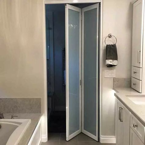 Bifold Bathroom Door, Sliding Door Company, Glass Bifold Doors, Bi Fold Doors, Glass Closet Doors, Folding Doors Interior, Picture Room Decor, Glass Closet, Office Doors