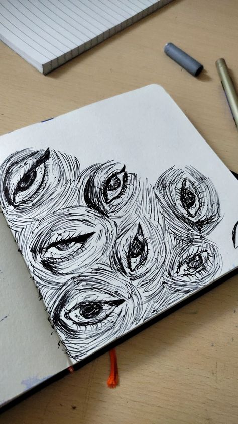 Black Pen Sketches Aesthetic, Black Sketch Pen Art, Art Book Cover Ideas, Arte Grunge, Art Journal Therapy, Art Tools Drawing, Sketchbook Art Journal, Art Diary, Arte Inspo