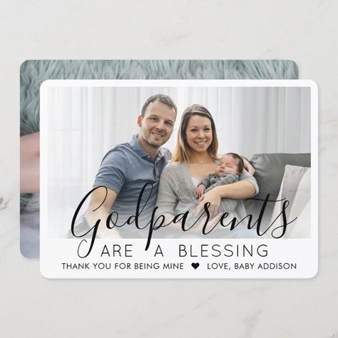 2 Photo Godparents Modern Baptism or Christening Thank You Card - Christening Gifts Typography Handwritten, Christening Thank You Cards, Newborn Christmas Photos, Flamingo Baby Shower, Thank You Card Size, Minimalist Typography, Custom Thank You Cards, Baby Sleepers, Greeting Card Template