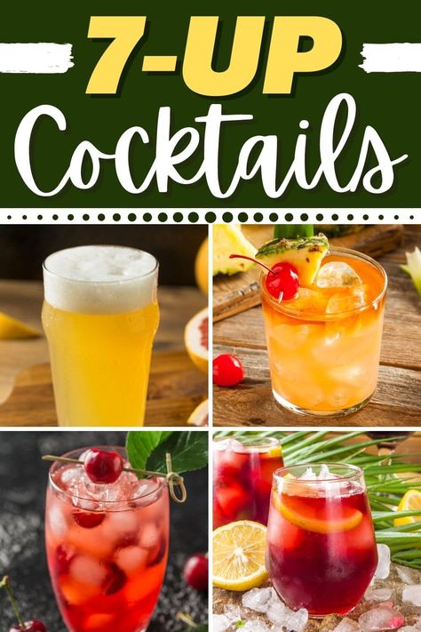 These 7-Up cocktails are full of citrus flavor and are so easy to whip up! From punch to 7 and 7 to a Dirty Shirley, you can't go wrong with these classic drinks. Pink Lemonade Punch, Innocent Drinks, Dirty Shirley, Fruity Alcohol Drinks, Classic Drinks, Whipped Vodka, Fun Drinks Alcohol, Whisky Drinks, 7 Up