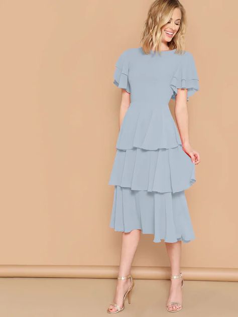 Layered Hem Dress, Talk A Lot, Outfit 2023, Layer Dress, Shein Style, Hem Dress, Fit Flare Dress, Xl Dress, Pleated Dress