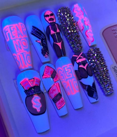 Thug Nails, Gangsta Nails, Gang Nails, Gangster Nails, Gang Nail, Stilleto Nails Designs, Long Nail Art, 2023 Nails, Sky Nails