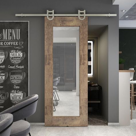 Mirrored Barn Door, Drømme Bad, Mirror Barn Door, Barn Door Ideas, Wood Barn Door, Best Barns, Glass Barn Doors, Mirror Panels, Classic Doors